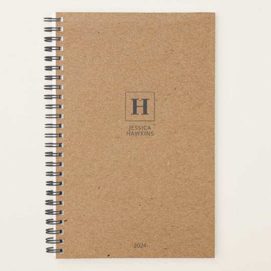 Kraft Brown Classic Monogram Persoonlijk Wekelijks Planner (Voorkant)
