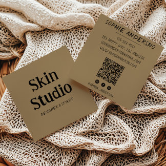 Kraft Brown Minimalist Skincare Spa Beauty QR Code Vierkante Visitekaartje