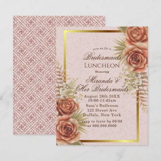 Kraft Brown Painted Floral Bridesmaids Luncheon Kaart (Voorkant / Achterkant)
