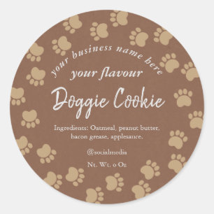 kraft brown paper dog paw path doggie cookie clas ronde sticker