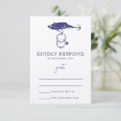 Kraft Brown Rustic Vist Lokkerringen Navy Blue RSVP Kaartje (Staand voorkant)