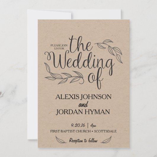 Kraft bruiloft uitnodiging (Voorkant)