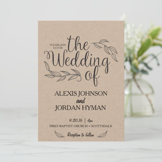 Kraft bruiloft uitnodiging (Staand voorkant)