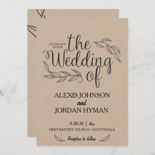 Kraft bruiloft uitnodiging (Voorkant / Achterkant)