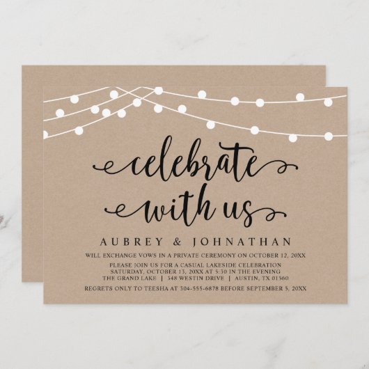 Kraft bruiloft weglopen, vier met ons kaart (Voorkant / Achterkant)