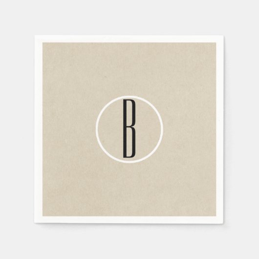 Kraft Bruin Chic Monogram Letter Initiaal Rustiek Servetten (Voorkant)