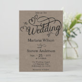 Kraft Bruin Eenvoudig Chique Script Bruiloft uitno Kaart (Staand voorkant)