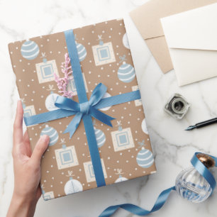 KRAFT BRUIN en BLAUWE KERSTVERSIERINGEN Cadeaupapier