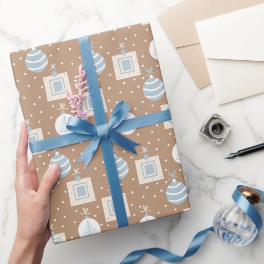 KRAFT BRUIN en BLAUWE KERSTVERSIERINGEN Cadeaupapier (Geschenken)