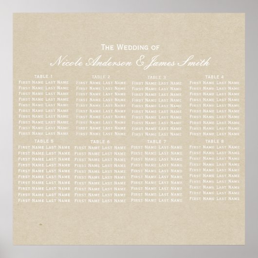Kraft Bruin Rustieke Moderne Trouwstoelindeling Poster (Voorkant)