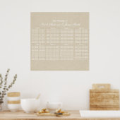 Kraft Bruin Rustieke Moderne Trouwstoelindeling Poster (Keuken)
