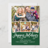 Kraft Brush Script 4 Foto Green Holiday Kaart (Voorkant)