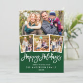 Kraft Brush Script 4 Foto Green Holiday Kaart (Staand voorkant)