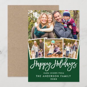 Kraft Brush Script 4 Foto Green Holiday Kaart