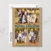 Kraft Brush Script Family 3 Photo Merry Kerstmis Briefkaart (Voorkant / Achterkant)