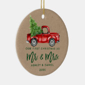 Kraft Brush Script First Kerstman  Truck Keramisch Ornament (Rechts)