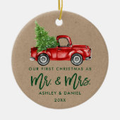 Kraft Brush Script First Kerstman  Truck Keramisch Ornament (Voorkant)