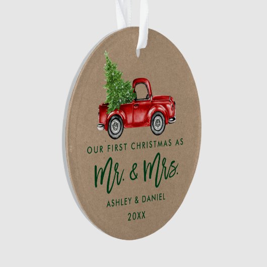Kraft Brush Script First Kerstman  Truck Ornament (voorkant)