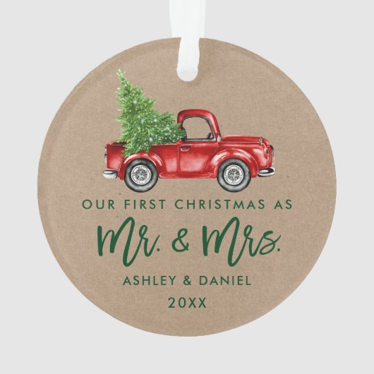 Kraft Brush Script First Kerstman  Truck Ornament (achterkant)