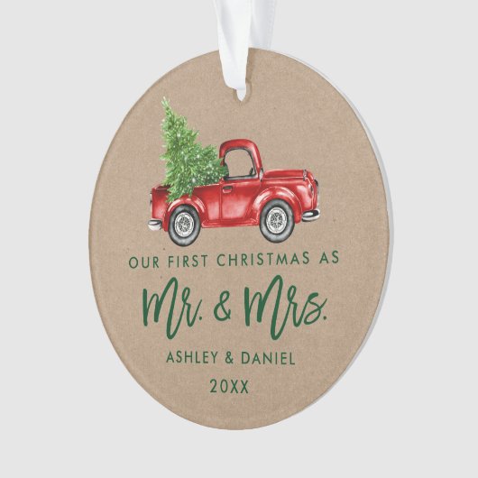 Kraft Brush Script First Kerstman  Truck Ornament (voorkant)