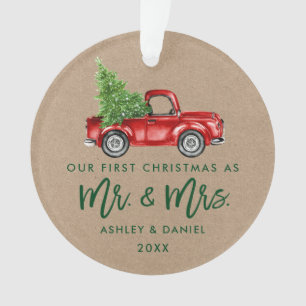 Kraft Brush Script First Kerstman  Truck Ornament