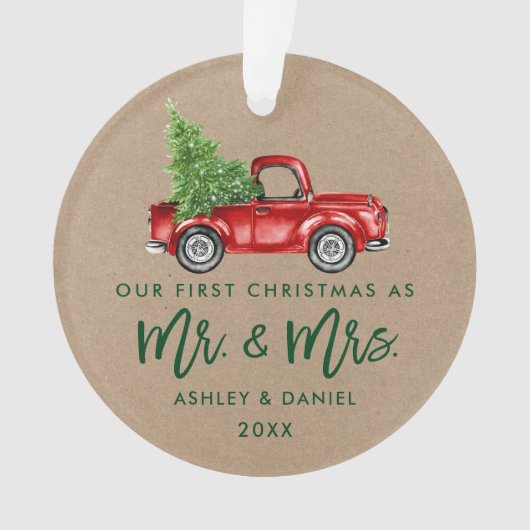 Kraft Brush Script First Kerstman  Truck Ornament (voorkant)