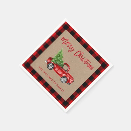 Kraft Brush Script Pset Kerstmis  Truck Servet (Hoek)