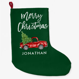 Kraft Brush Script  Red Truck Tree Green Grote Kerstsok