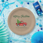Kraft Brush Script Rode Vrachtwagen Kerst Papieren Bordje (Feest)
