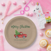 Kraft Brush Script Rode Vrachtwagen Kerst Papieren Bordje (Feest)