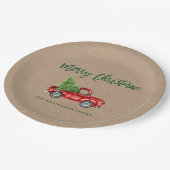 Kraft Brush Script Rode Vrachtwagen Kerst Papieren Bordje (Gekanteld)