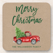 Kraft Brush Script  Truck Christmas Tree Bier Onderzetter (Voorkant)