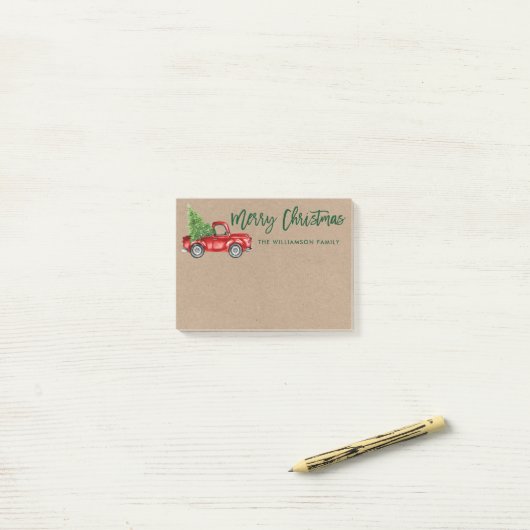 Kraft Brush Script  Truck Christmas Tree Post-it® Notes (Op bureau)