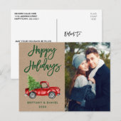 Kraft Brush Script Truck Couple Photo Feestdagen Briefkaart (Voorkant / Achterkant)