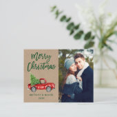 Kraft Brush Script Truck Couple Photo Kerstmis Briefkaart (Staand voorkant)