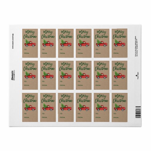 Kraft Brush Script  Truck Kerstcadeau Etiket (Full Sheet)