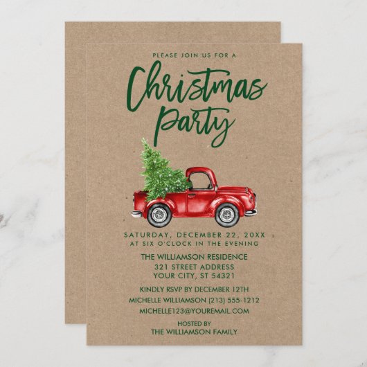 Kraft Brush Script  Truck Kerstparty G Kaart (Voorkant / Achterkant)