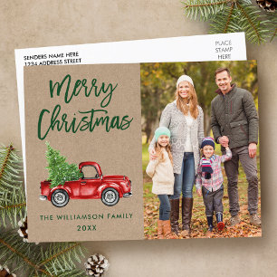 Kraft Brush Script  Truck Photo Kerstmis Briefkaart