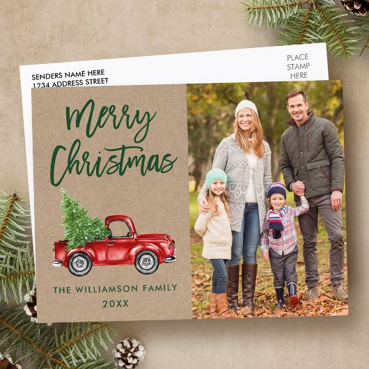 Kraft Brush Script  Truck Photo Kerstmis Briefkaart