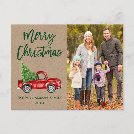 Kraft Brush Script  Truck Photo Kerstmis Briefkaart (Voorkant)