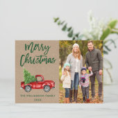 Kraft Brush Script  Truck Photo Kerstmis Feestdagenkaart (Staand voorkant)