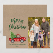 Kraft Brush Script  Truck Photo Kerstmis Feestdagenkaart (Voorkant / Achterkant)