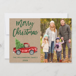 Kraft Brush Script Truck Photo Kerstmis Feestdagenkaart