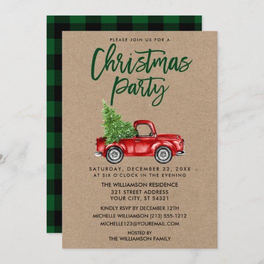 Kraft Brush Script Truck Pset Kerstparty G Kaart (Voorkant / Achterkant)