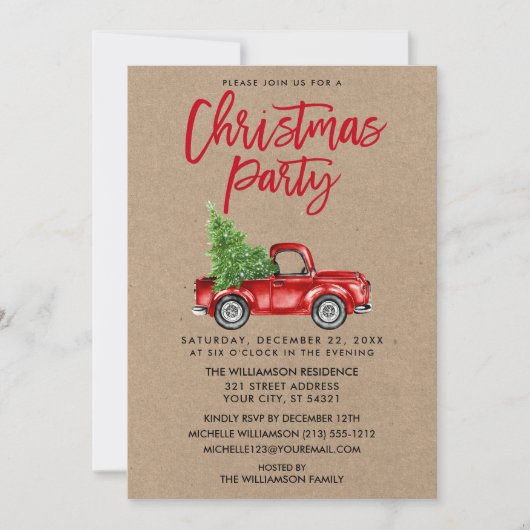 Kraft Brush Script Truck Pset Kerstparty R Kaart (Voorkant)