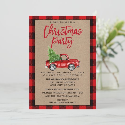 Kraft Brush Script Truck Pset Kerstparty R Kaart (Staand voorkant)