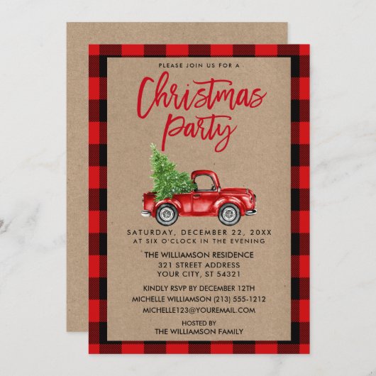 Kraft Brush Script Truck Pset Kerstparty R Kaart (Voorkant / Achterkant)