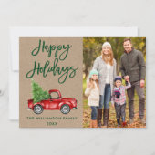 Kraft Brush Script Vakantie  Truck Photo Feestdagenkaart (Voorkant)