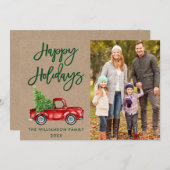 Kraft Brush Script Vakantie Truck Photo Feestdagenkaart (Voorkant / Achterkant)
