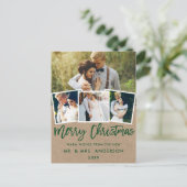 Kraft Brush Script Weddenschap Kerstmis 4 Foto Briefkaart (Staand voorkant)